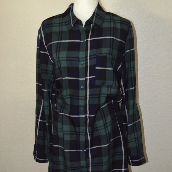 Anthropologie Dresses & Skirts - Anthropologie Gibson Latimer Green Plaid Shirt Dress Sz L